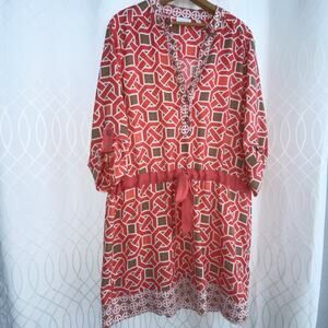 New York And Company Stretch Women’s Xl Shirt, Dress, Coral And Beige